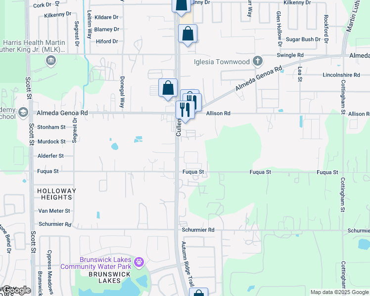 map of restaurants, bars, coffee shops, grocery stores, and more near 13439 Cullen Boulevard in Houston