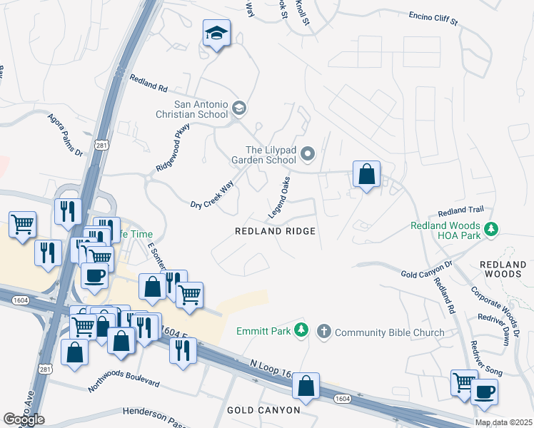 map of restaurants, bars, coffee shops, grocery stores, and more near 2219 Tworivers Drive in San Antonio
