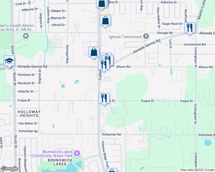 map of restaurants, bars, coffee shops, grocery stores, and more near 13439 Cullen Blvd in Houston