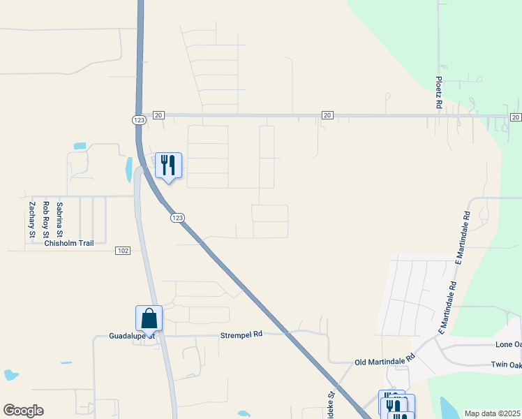 map of restaurants, bars, coffee shops, grocery stores, and more near 3511 North Austin Street in Seguin
