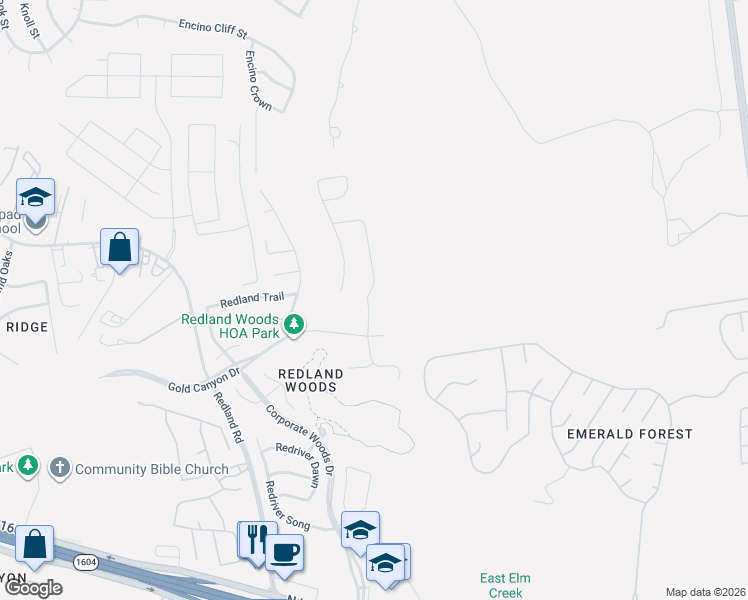 map of restaurants, bars, coffee shops, grocery stores, and more near 18730 Redriver Trail in San Antonio