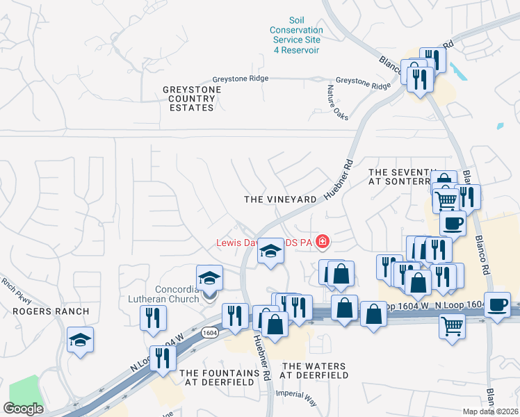 map of restaurants, bars, coffee shops, grocery stores, and more near 1902 Far Niente in San Antonio