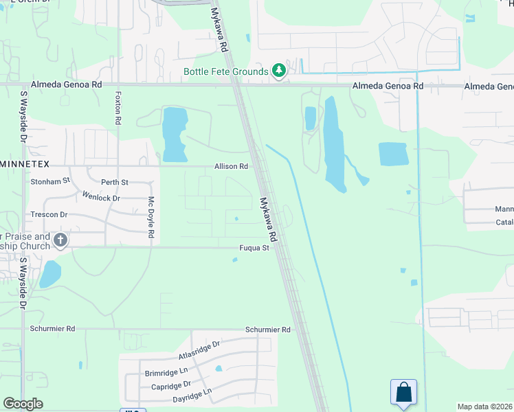 map of restaurants, bars, coffee shops, grocery stores, and more near 11303-11699 Mykawa Road in Houston