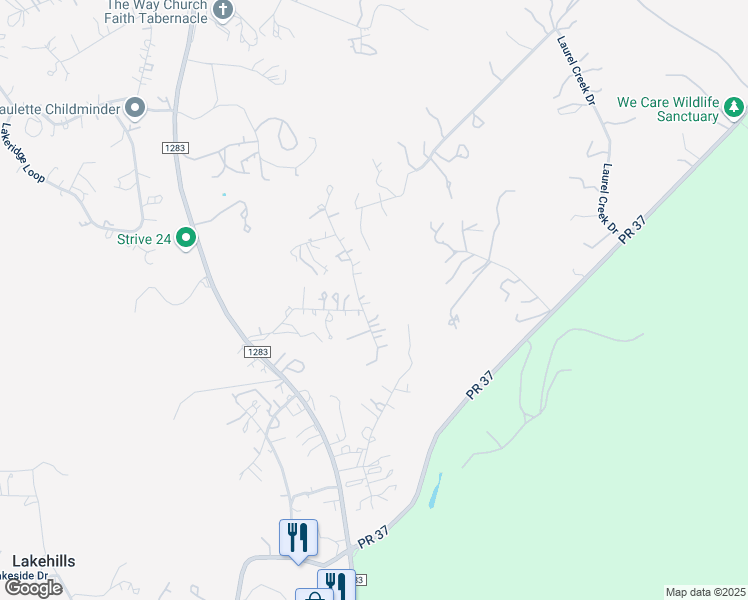 map of restaurants, bars, coffee shops, grocery stores, and more near 359 Joel Lane in Lakehills