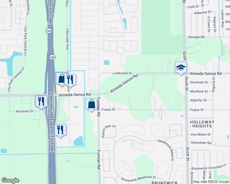 map of restaurants, bars, coffee shops, grocery stores, and more near 3000 Almeda-Genoa Road in Houston