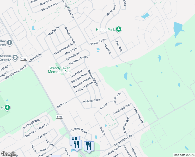 map of restaurants, bars, coffee shops, grocery stores, and more near 4104 Whisper Point in Schertz