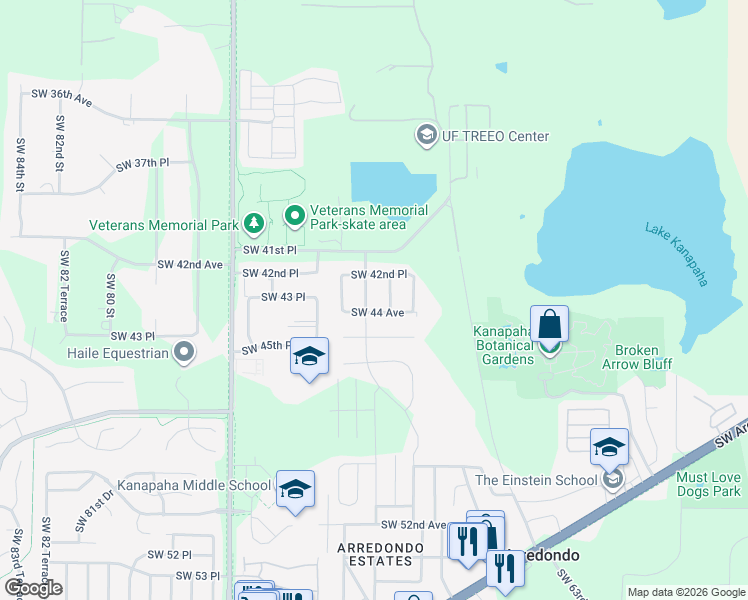 map of restaurants, bars, coffee shops, grocery stores, and more near 4320 Southwest 68th Terrace in Gainesville