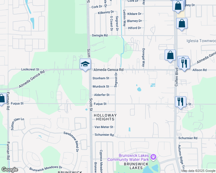 map of restaurants, bars, coffee shops, grocery stores, and more near 3613 Murdock Street in Houston