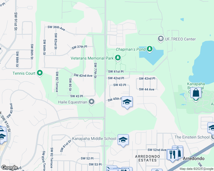 map of restaurants, bars, coffee shops, grocery stores, and more near 4320 Southwest 74th Terrace in Gainesville