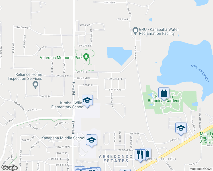 map of restaurants, bars, coffee shops, grocery stores, and more near 4313 Southwest 70th Terrace in Gainesville