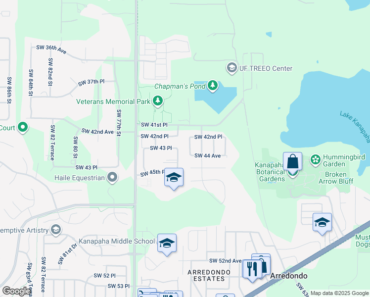 map of restaurants, bars, coffee shops, grocery stores, and more near 4314 Southwest 70th Terrace in Gainesville