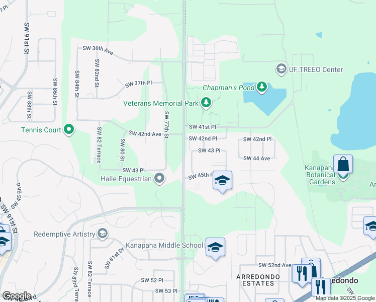 map of restaurants, bars, coffee shops, grocery stores, and more near 4320 Southwest 74th Terrace in Gainesville