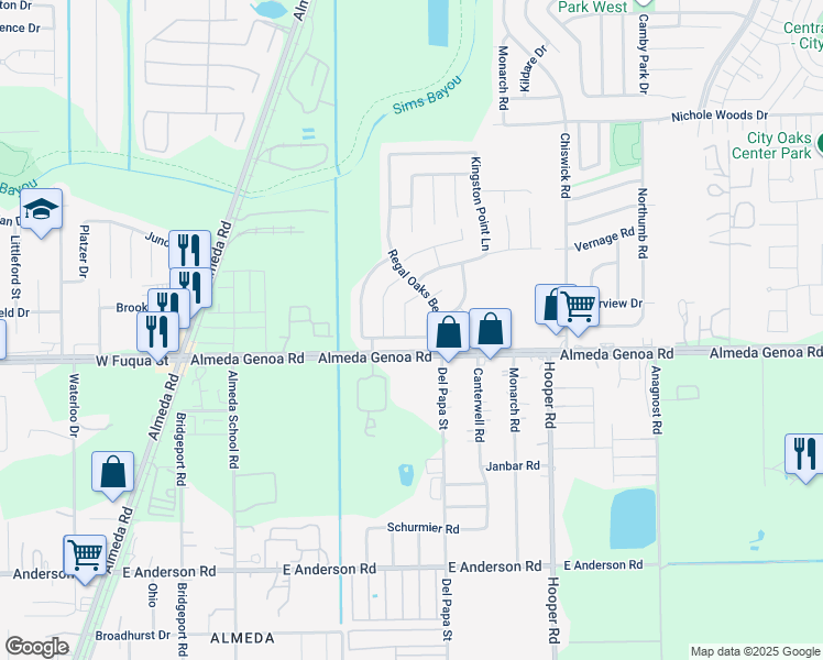 map of restaurants, bars, coffee shops, grocery stores, and more near 13327 Montclair Pint Court in Houston
