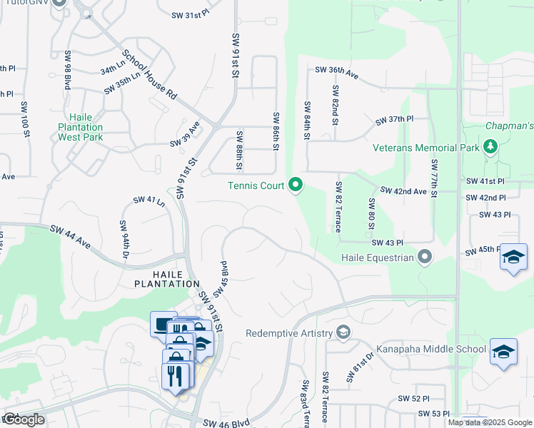 map of restaurants, bars, coffee shops, grocery stores, and more near 8637 Southwest 42nd Place in Gainesville