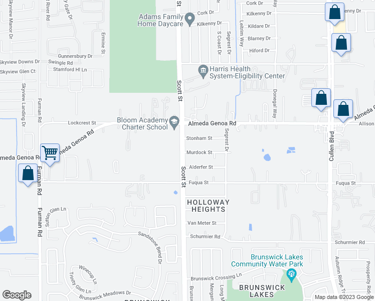 map of restaurants, bars, coffee shops, grocery stores, and more near 3517 Murdock Street in Houston