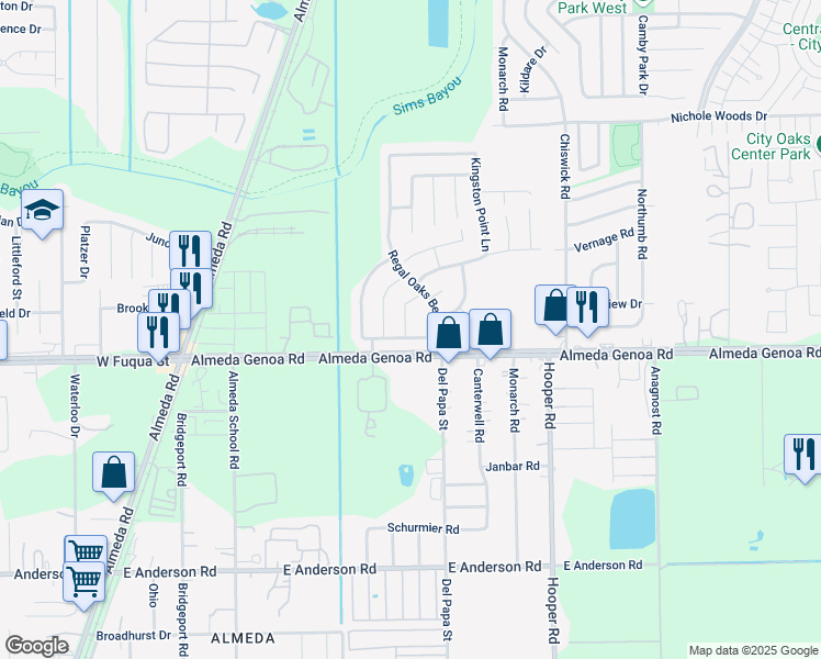 map of restaurants, bars, coffee shops, grocery stores, and more near 13327 Montclair Pint Court in Houston