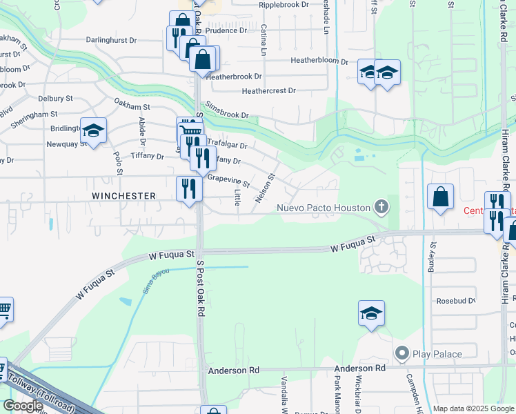 map of restaurants, bars, coffee shops, grocery stores, and more near 5228 Fuqua Gardens View Road in Houston
