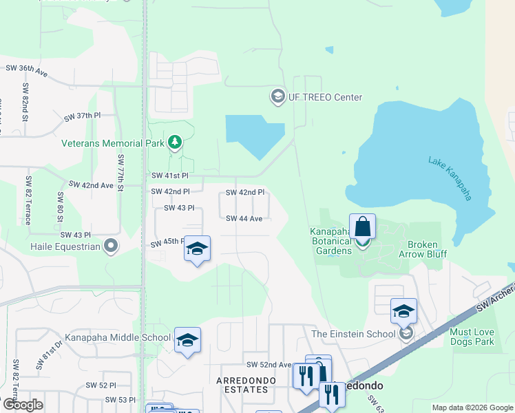 map of restaurants, bars, coffee shops, grocery stores, and more near 4320 Southwest 68th Terrace in Gainesville