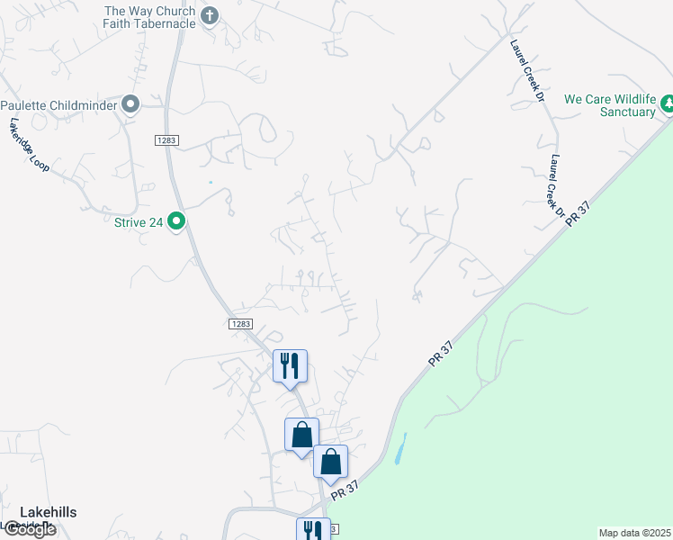 map of restaurants, bars, coffee shops, grocery stores, and more near 359 Joel Lane in Lakehills
