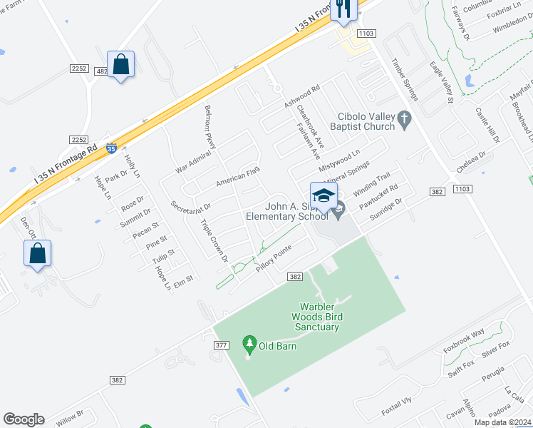 map of restaurants, bars, coffee shops, grocery stores, and more near 2621 Hansel Heights in Schertz
