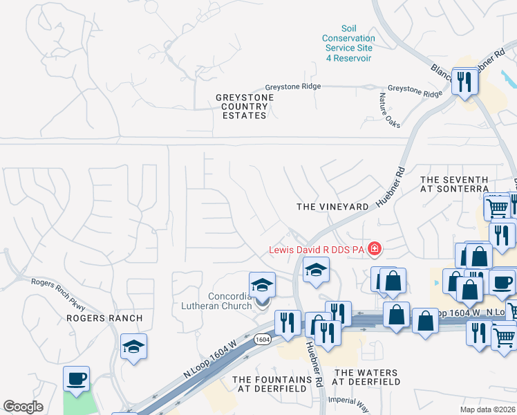 map of restaurants, bars, coffee shops, grocery stores, and more near 2015 Sauvignon in San Antonio