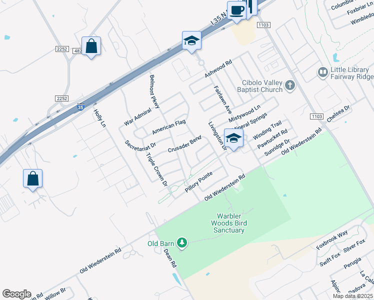 map of restaurants, bars, coffee shops, grocery stores, and more near 536 Celtic Ash Run in Schertz