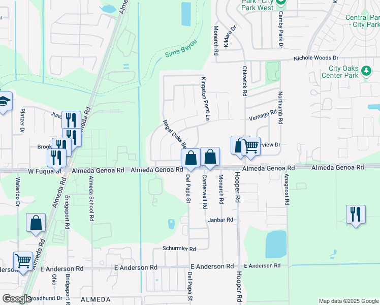 map of restaurants, bars, coffee shops, grocery stores, and more near 807 Heatherton Hill Lane in Houston