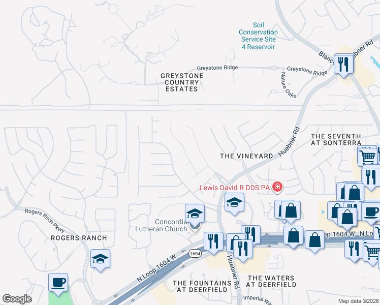 map of restaurants, bars, coffee shops, grocery stores, and more near 2015 Sauvignon in San Antonio