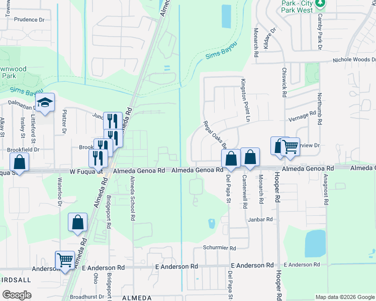 map of restaurants, bars, coffee shops, grocery stores, and more near 13330 Ridgewood Knoll Lane in Houston
