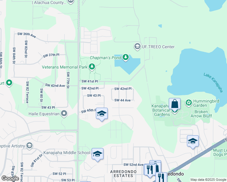 map of restaurants, bars, coffee shops, grocery stores, and more near 4223 Southwest 70th Terrace in Gainesville