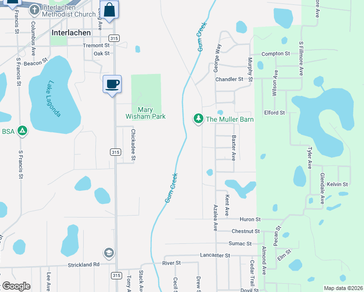 map of restaurants, bars, coffee shops, grocery stores, and more near 121 Gas Easement Road in Interlachen