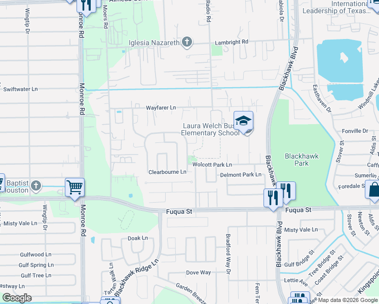 map of restaurants, bars, coffee shops, grocery stores, and more near 10346 Kinsdale Crossing Lane in Houston