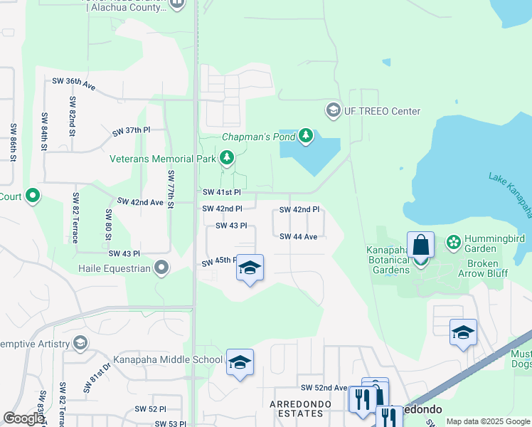 map of restaurants, bars, coffee shops, grocery stores, and more near 4224 Southwest 70th Terrace in Gainesville