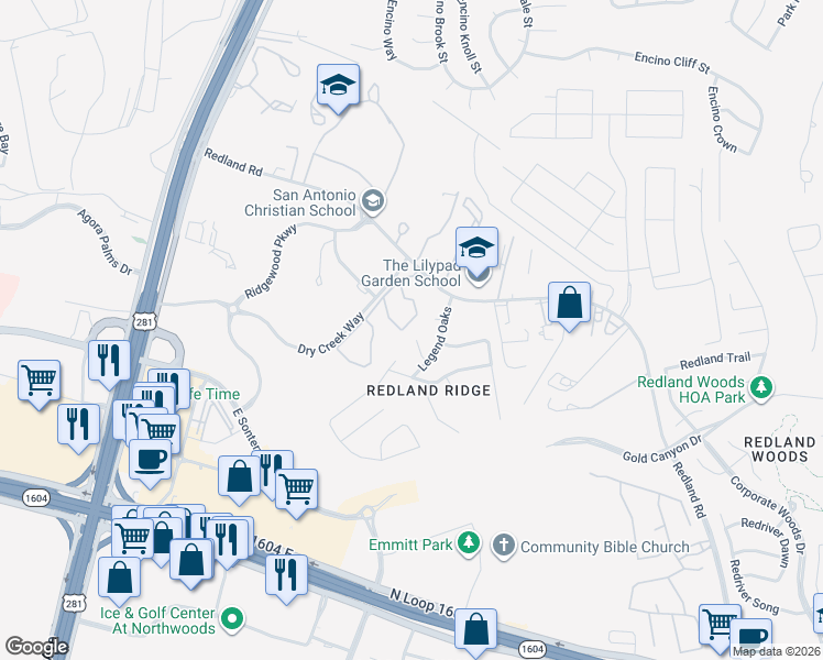 map of restaurants, bars, coffee shops, grocery stores, and more near 2219 Tworivers Drive in San Antonio