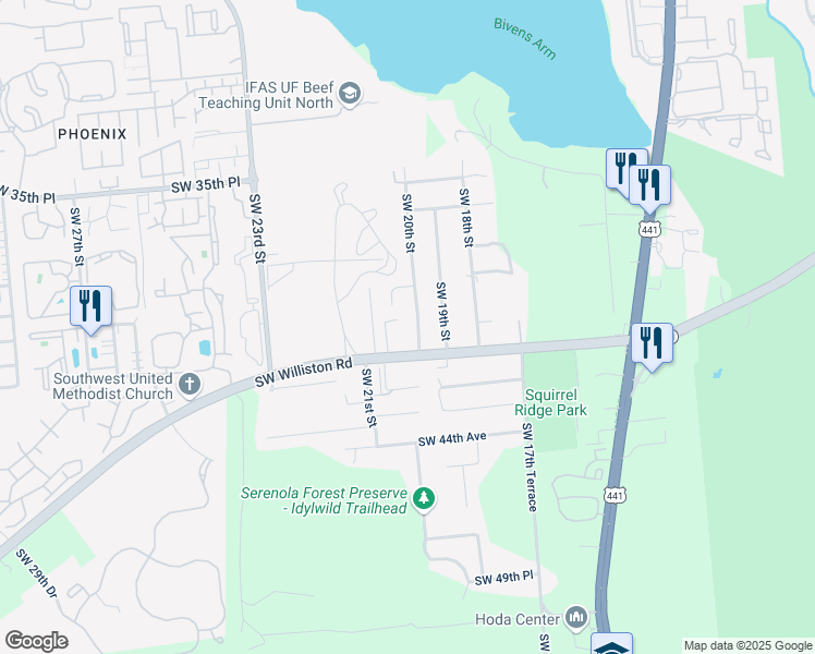 map of restaurants, bars, coffee shops, grocery stores, and more near 3920 Southwest 20th Street in Gainesville