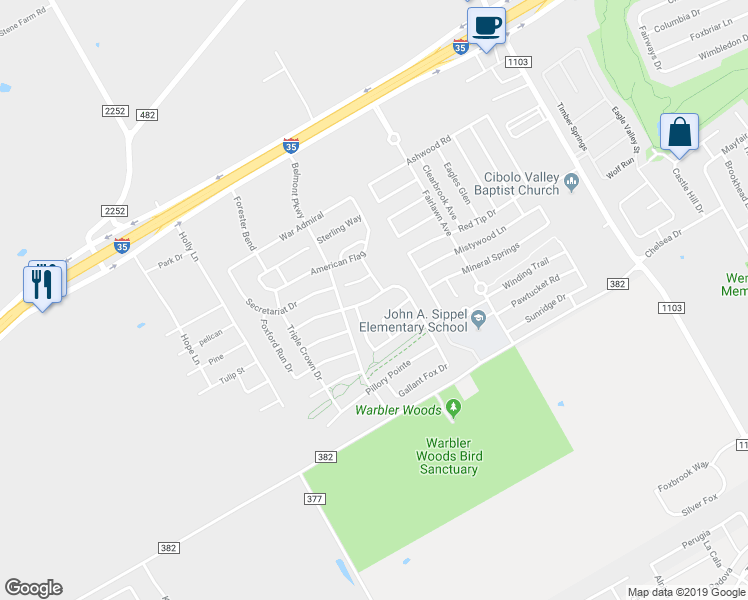 map of restaurants, bars, coffee shops, grocery stores, and more near 2628 Crusader Bend in Cibolo