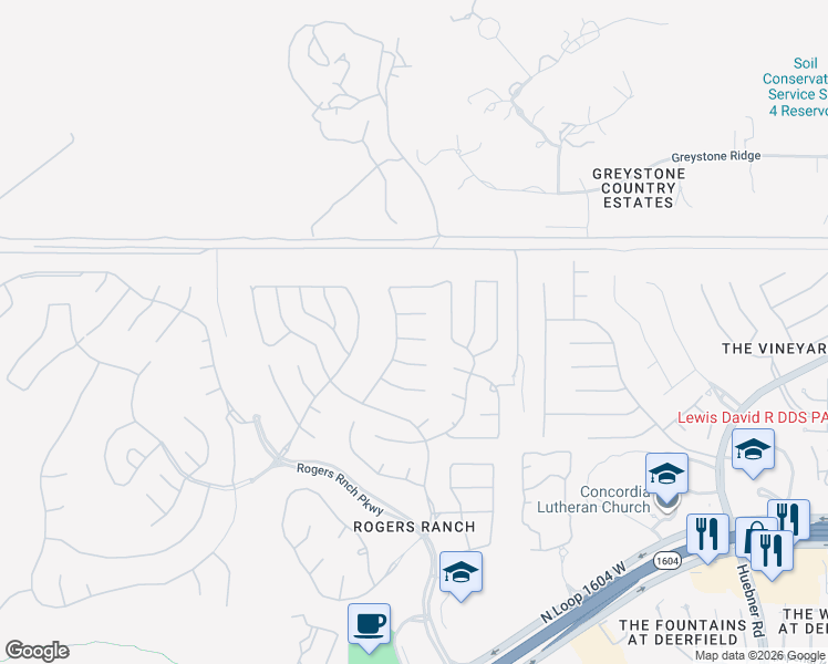 map of restaurants, bars, coffee shops, grocery stores, and more near 2619 Rogers Circle in San Antonio