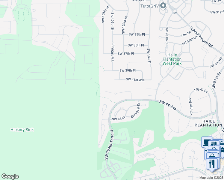 map of restaurants, bars, coffee shops, grocery stores, and more near 10433 Southwest 41st Avenue in Gainesville