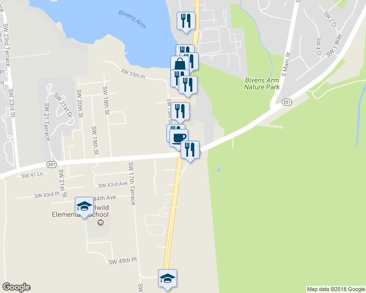map of restaurants, bars, coffee shops, grocery stores, and more near 4029 Southwest 13th Street in Gainesville