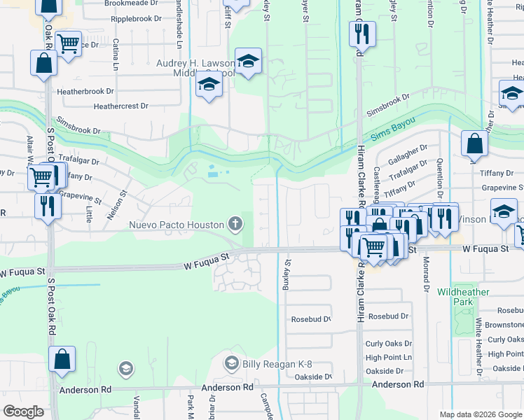 map of restaurants, bars, coffee shops, grocery stores, and more near 4814 Tiffany Drive in Houston