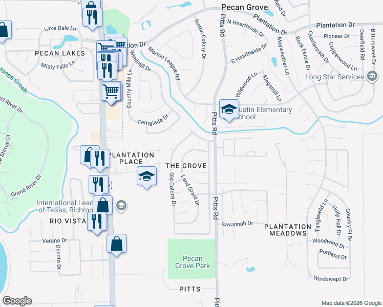 map of restaurants, bars, coffee shops, grocery stores, and more near 110 Land Grant Court in Richmond