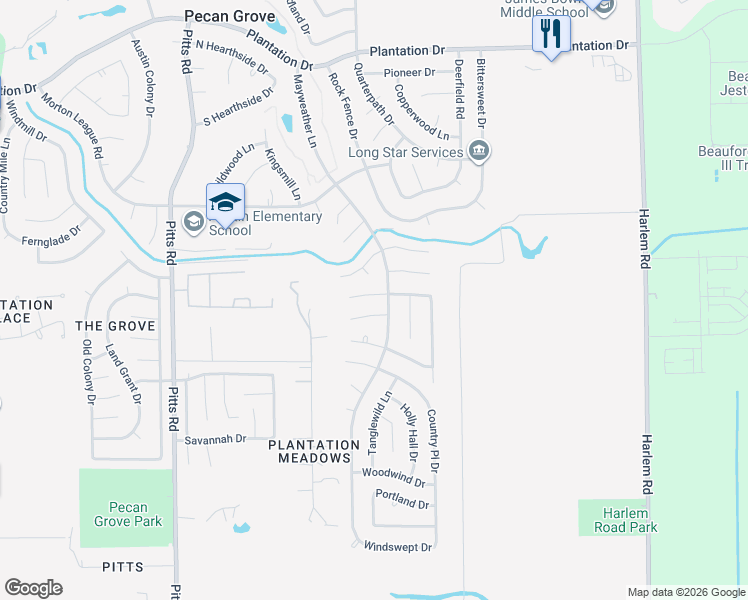 map of restaurants, bars, coffee shops, grocery stores, and more near 2331 Wren Meadow Road in Richmond