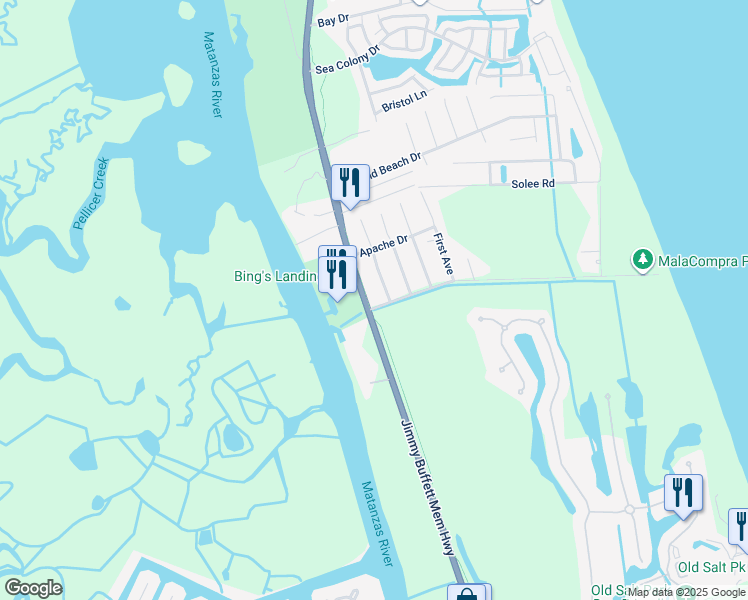 map of restaurants, bars, coffee shops, grocery stores, and more near 5867 North Oceanshore Boulevard in Palm Coast