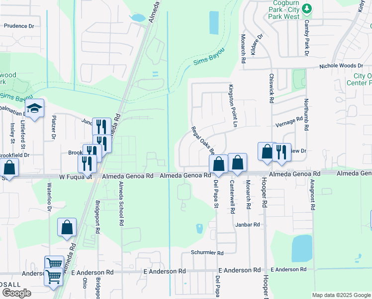 map of restaurants, bars, coffee shops, grocery stores, and more near 13218 Remme Ridge Lane in Houston