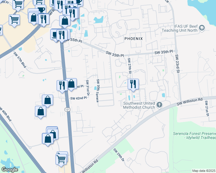 map of restaurants, bars, coffee shops, grocery stores, and more near in Gainesville