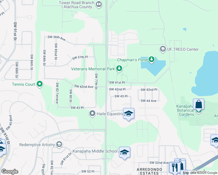 map of restaurants, bars, coffee shops, grocery stores, and more near 7420 Southwest 42nd Place in Gainesville