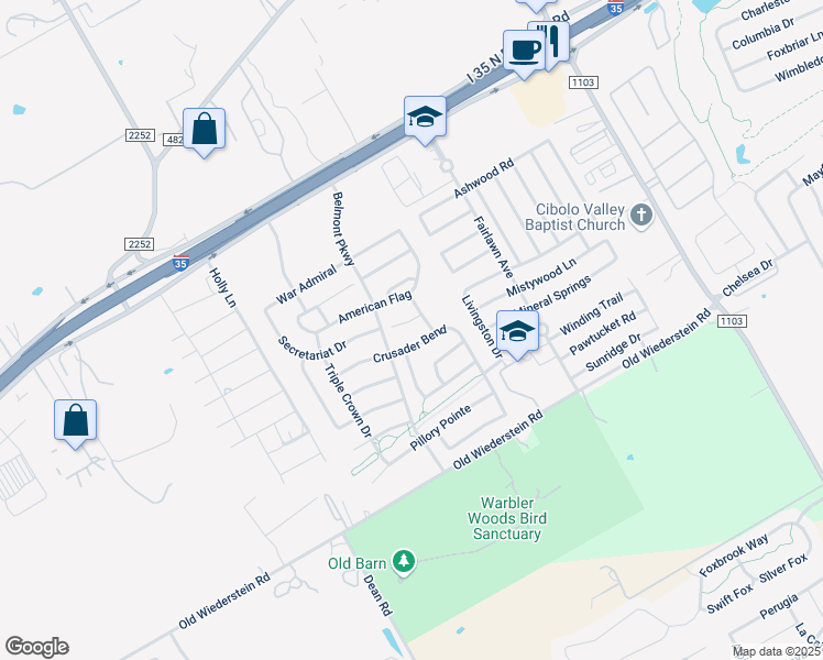 map of restaurants, bars, coffee shops, grocery stores, and more near 2616 Patron Vil in Schertz