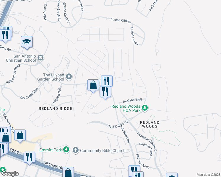 map of restaurants, bars, coffee shops, grocery stores, and more near 2527 Verona Way in San Antonio