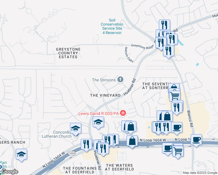 map of restaurants, bars, coffee shops, grocery stores, and more near 1735 Montecino in San Antonio