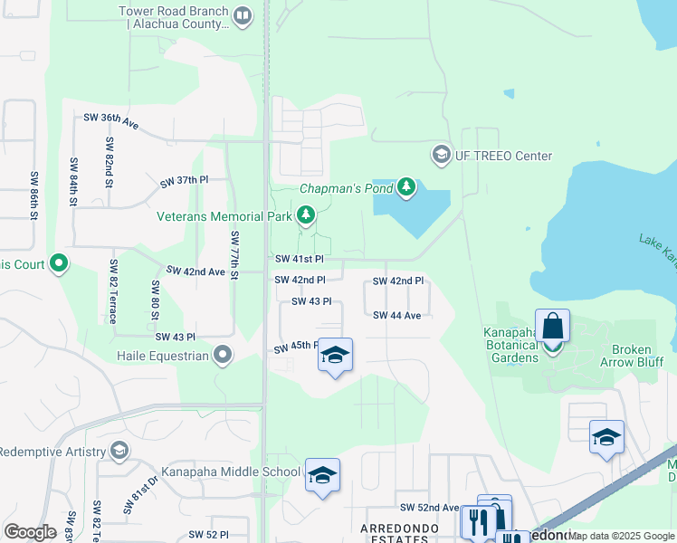 map of restaurants, bars, coffee shops, grocery stores, and more near 4208 Southwest 71st Terrace in Gainesville